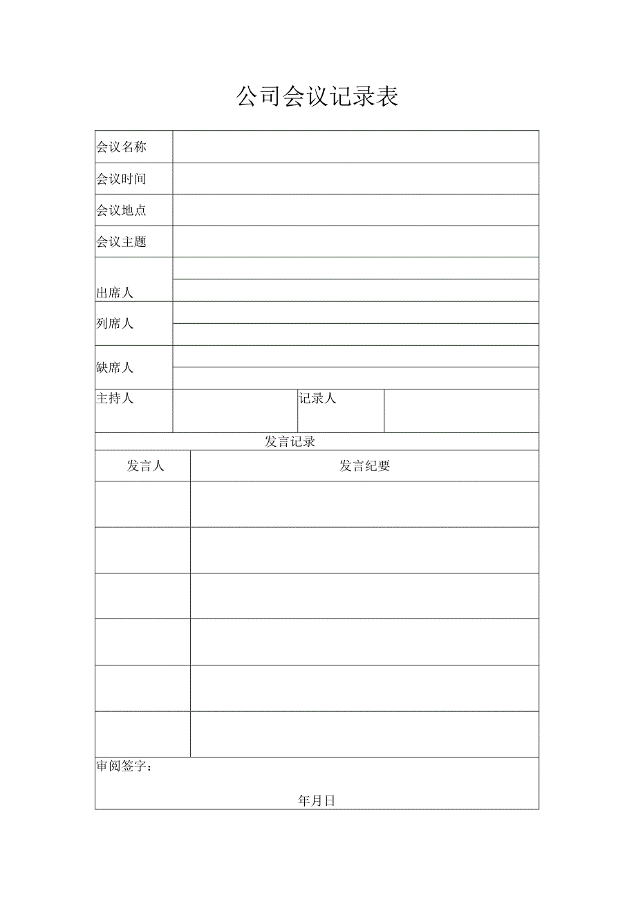 公司会议记录表.docx_第1页