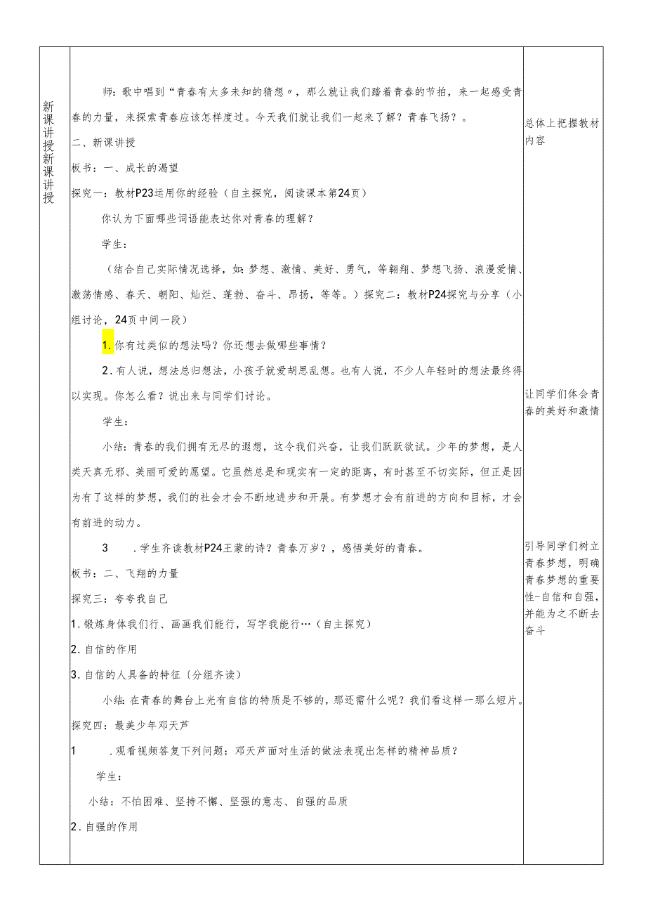 人教版《道德与法治》七年级下册：3.1 青春飞扬 教案.docx_第2页