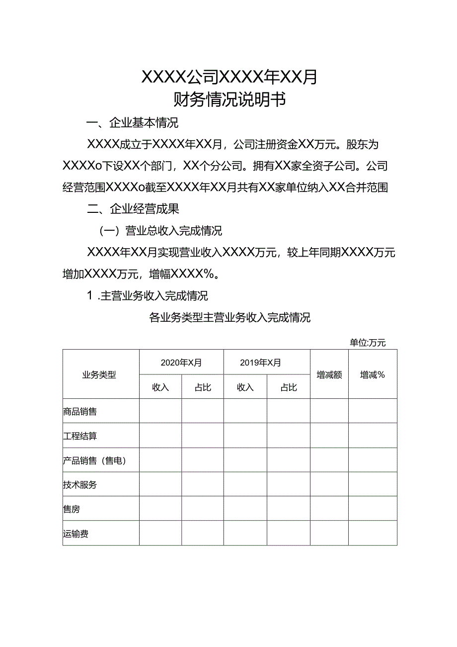 新能集团公司XXXX年XX月财务情况说明书-模板.docx_第1页