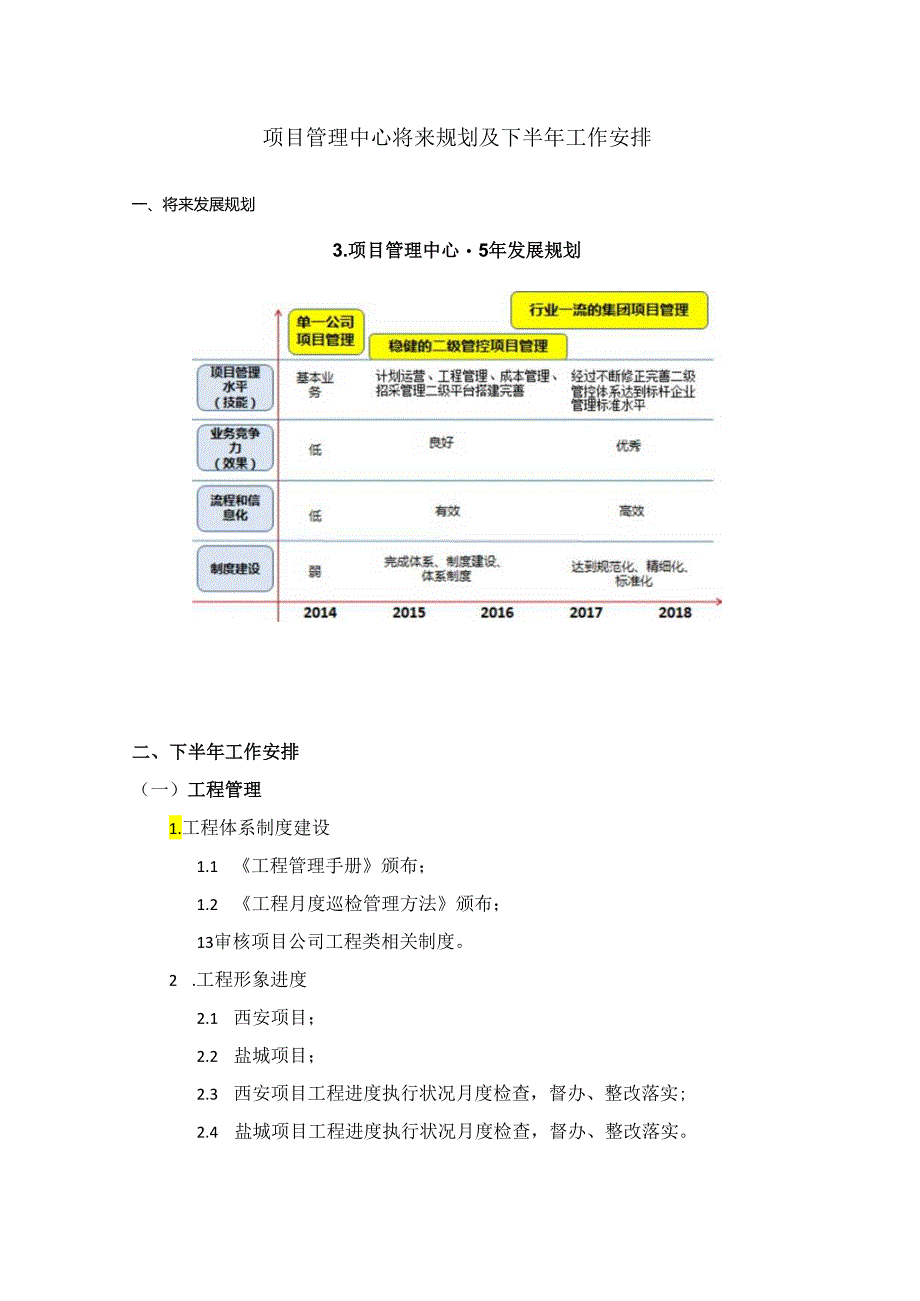 4、项目管理中心未来规划及下半年工作计划.docx_第1页