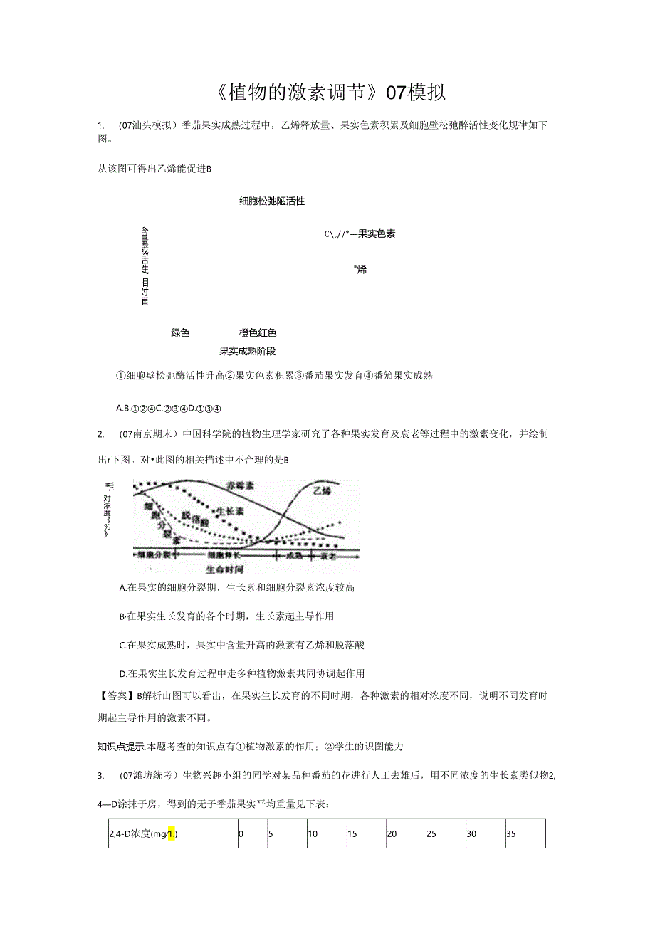 《植物的激素调节》07模拟.docx_第1页