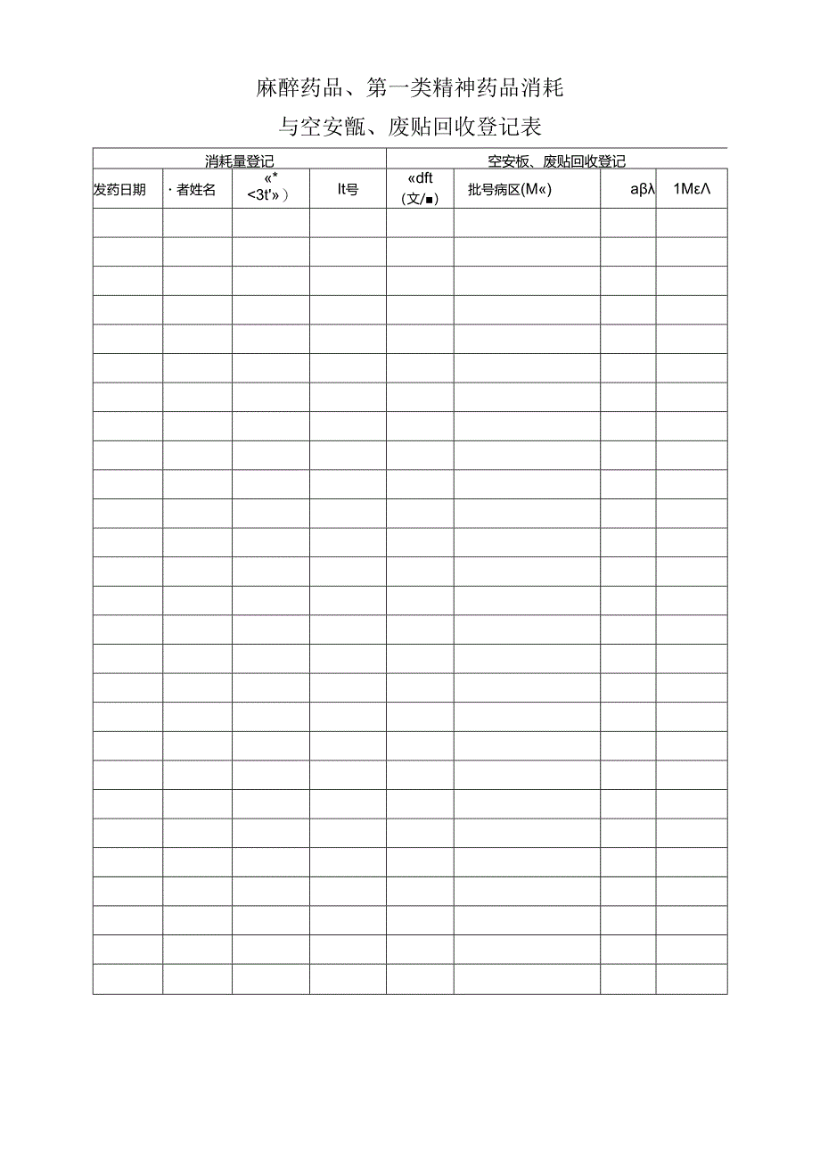 麻醉药品、第一类精神药品消耗与空安瓿、废贴回收登记本（适用于注射剂和贴剂）模板.docx_第2页