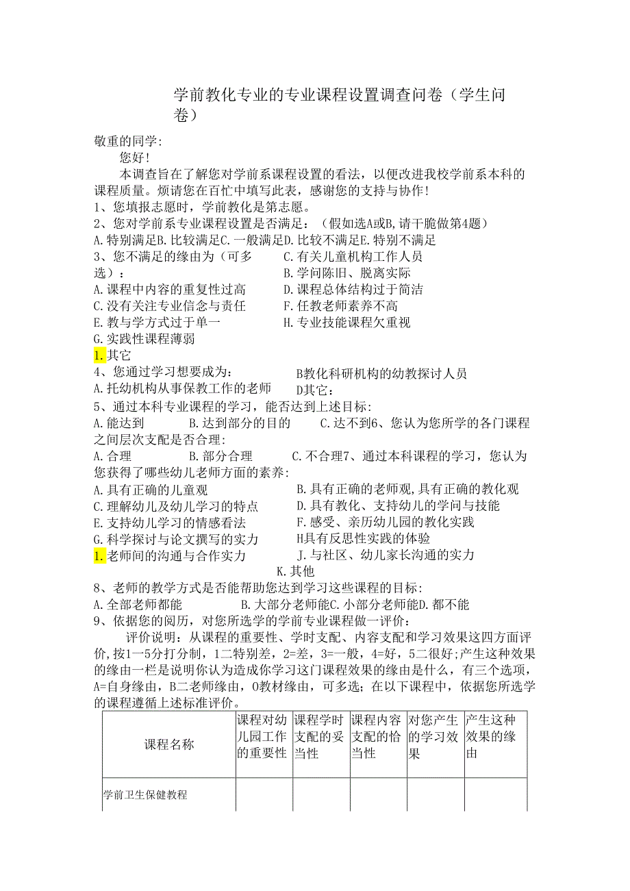 3-1-学前教育专业的专业课程设置调查问卷.docx_第1页