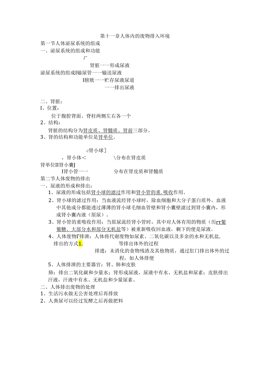 第十一章 人体内的废物排入环境（知识点）.docx_第1页