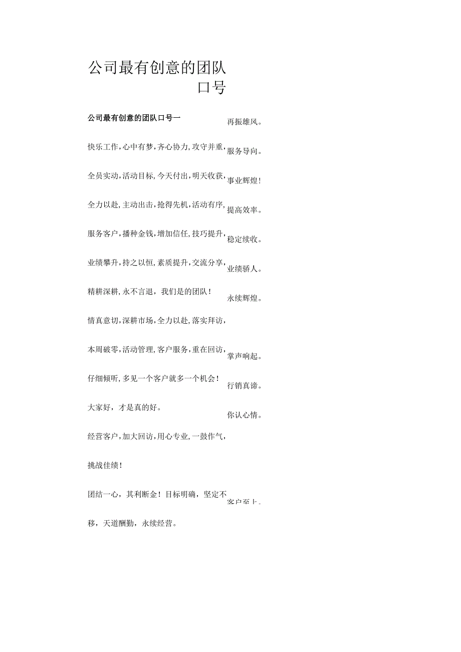 公司最有创意的团队口号.docx_第1页