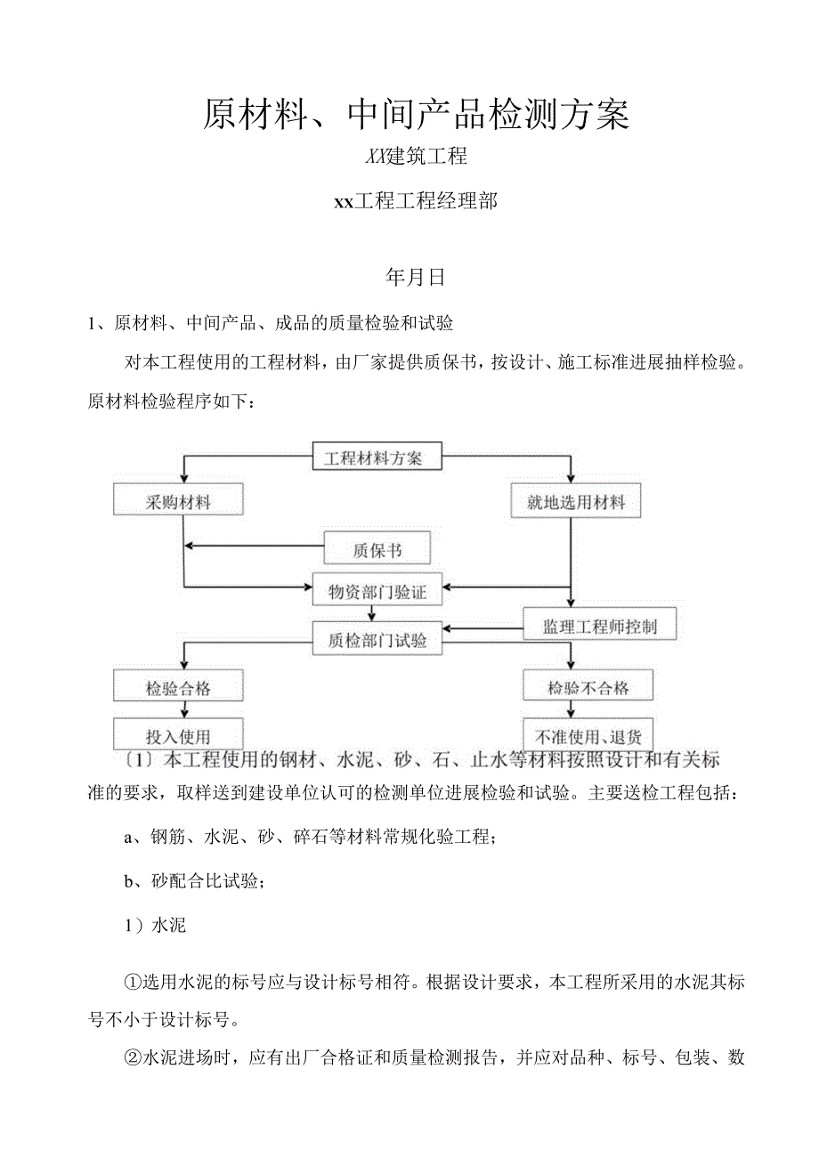 建筑工程--原材料、中间产品检测计划方案.docx_第1页