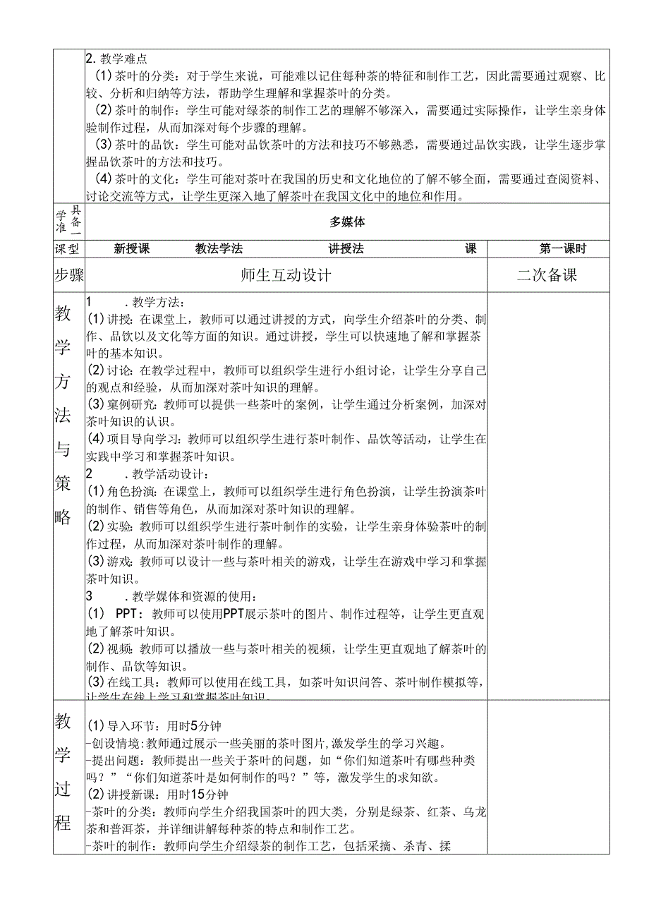 七年级下册劳动技术一单元第1课《茶叶的分类与制作》教案（人民出版社）.docx_第2页