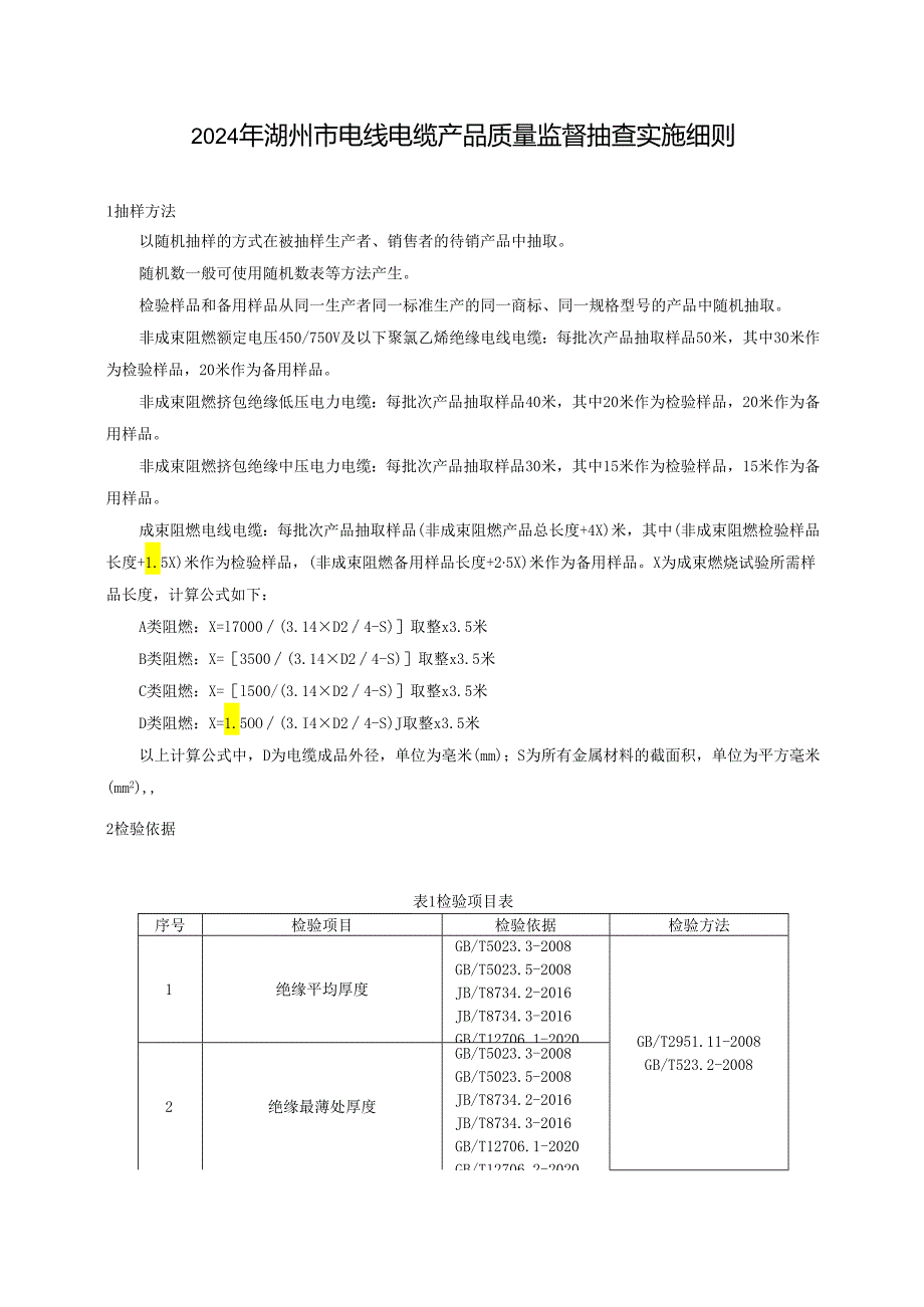 2024年湖州市电线电缆产品质量监督抽查实施细则.docx_第1页