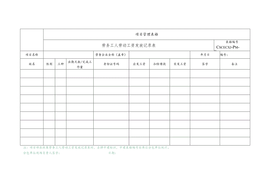 劳务工人劳动工资发放记录表.docx_第1页