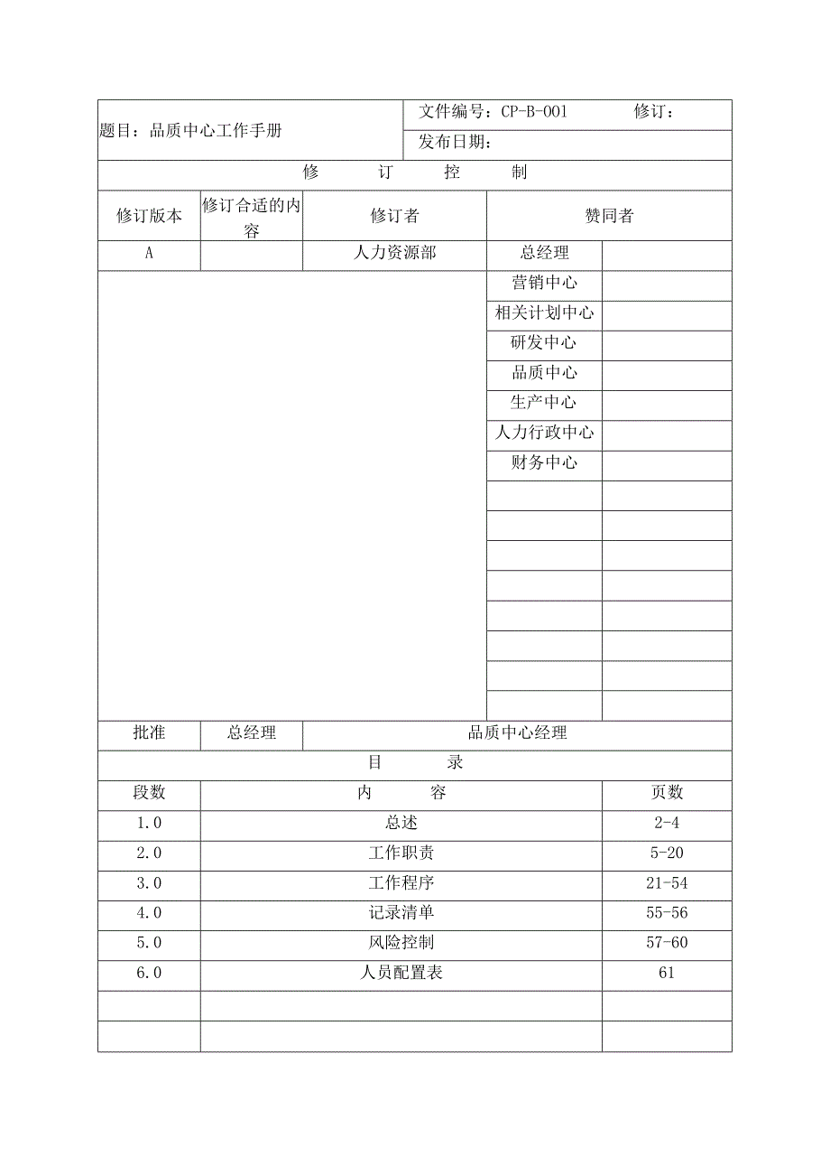 XX企业品质中心工作手册范文.docx_第1页