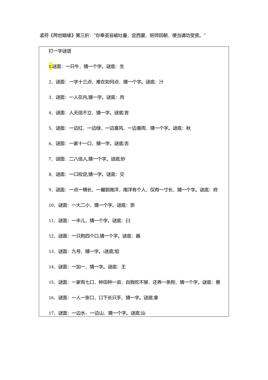 2024年表里如一打一字谜语.docx_第3页