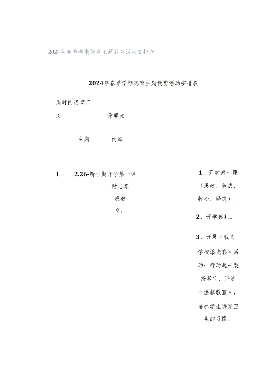 2024年春季学期德育主题教育活动安排表.docx_第1页