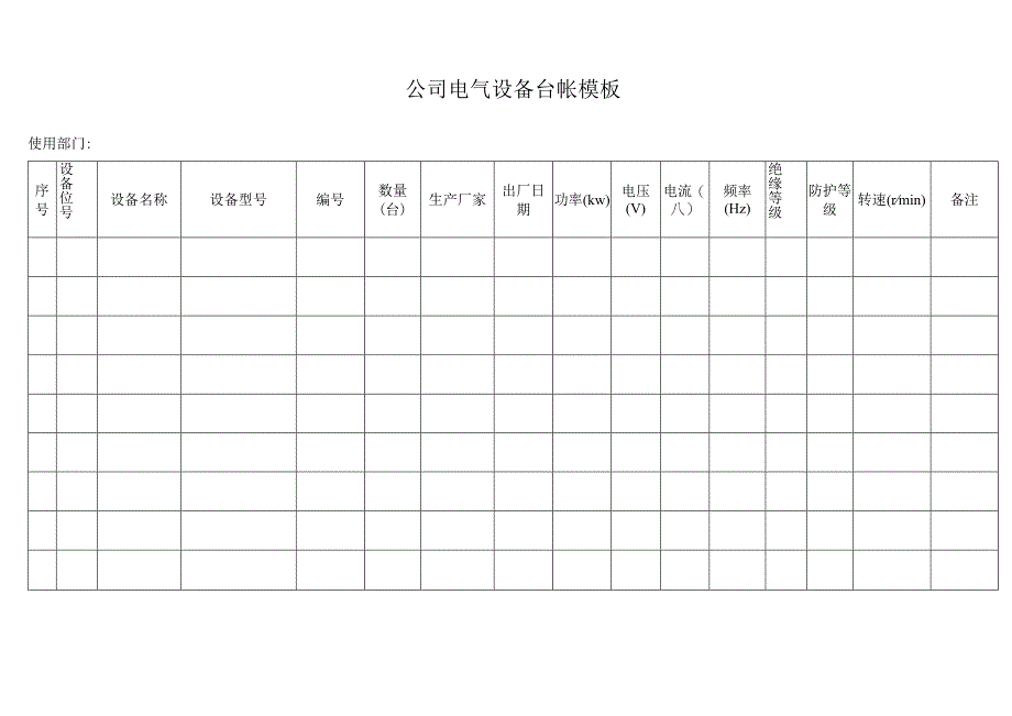 公司电气设备台帐模板.docx_第1页