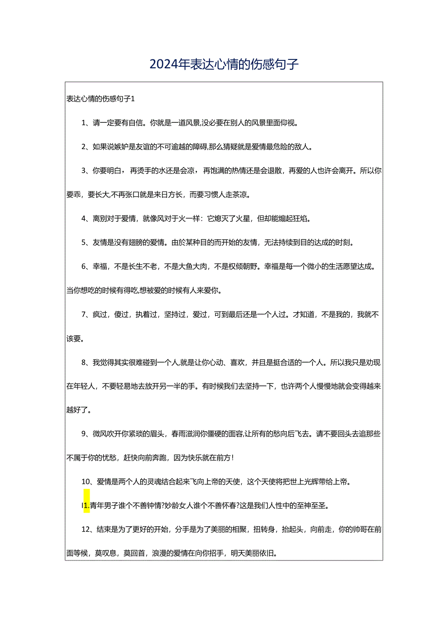 2024年表达心情的伤感句子.docx_第1页