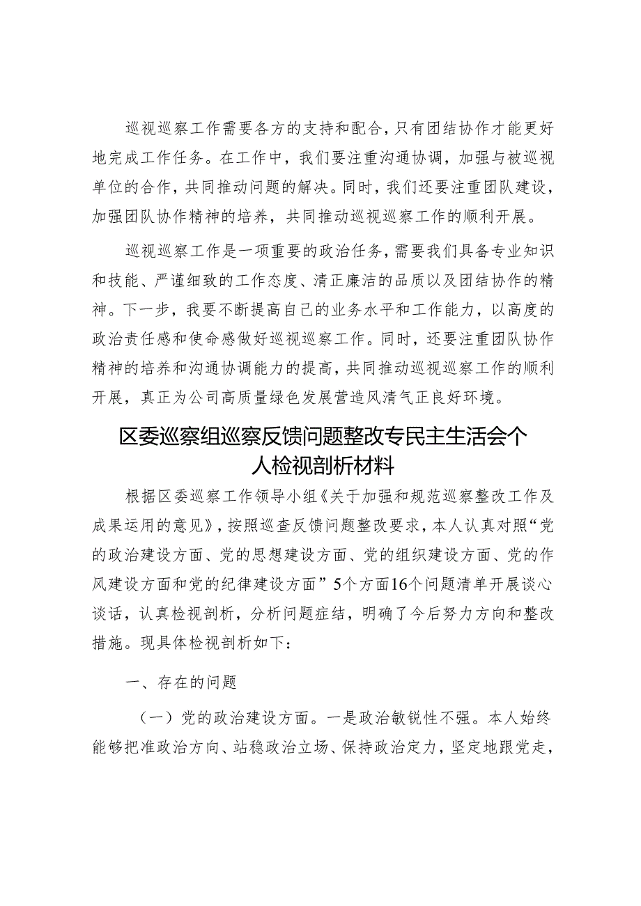 巡视巡察工作感悟体会征文&区委巡察组巡察反馈问题整改专民主生活会个人检视剖析材料.docx_第3页