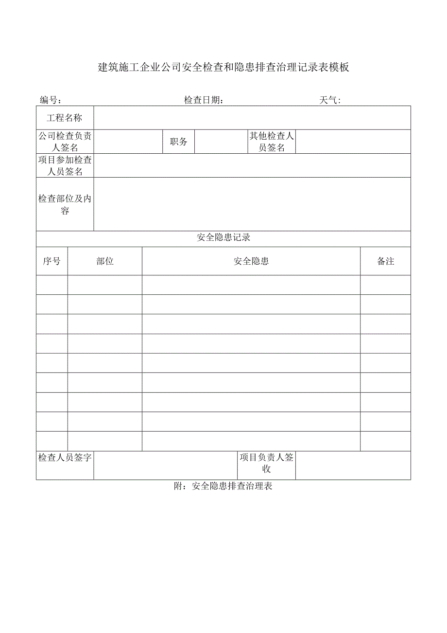 建筑施工企业公司安全检查和隐患排查治理记录表模板.docx_第1页