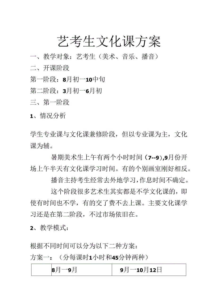 艺术生文化课方案说明.docx_第1页