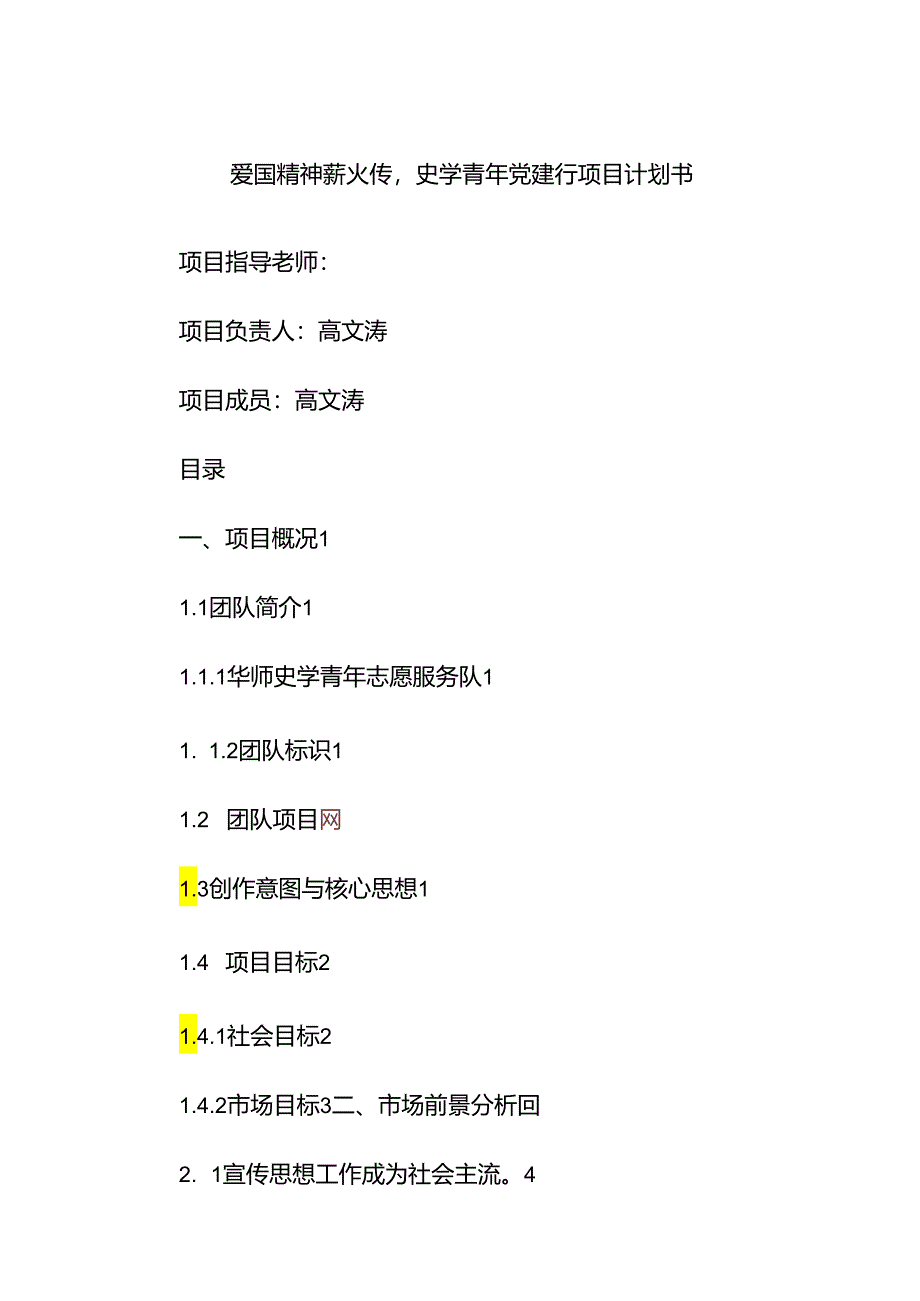 爱国精神薪火传史学青年党建行项目计划书.docx_第1页