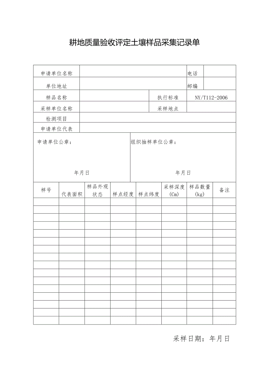 耕地质量验收评定土壤样品采集记录单.docx_第1页