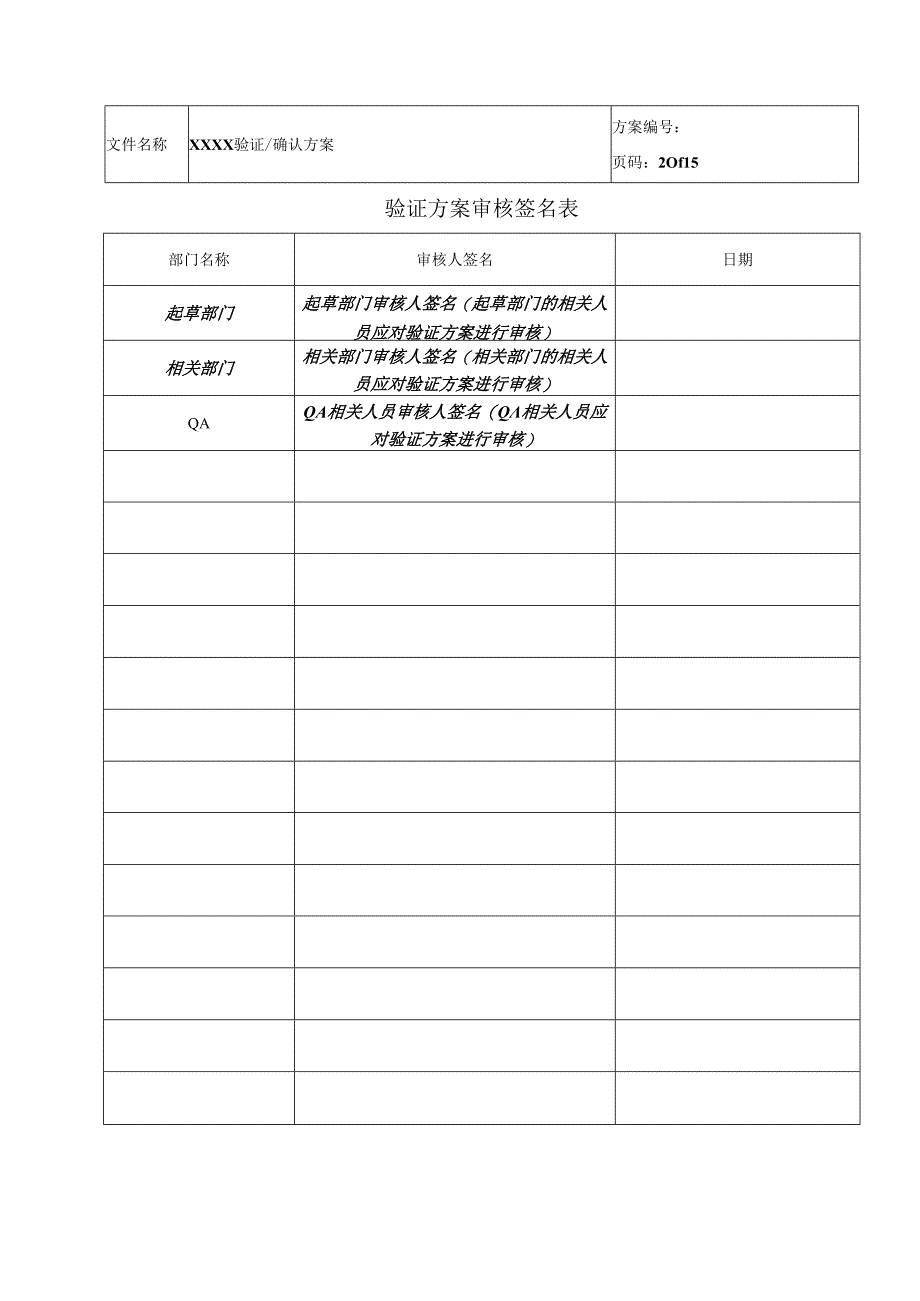 QA-S7.5.6-003-F001 验证方案模板（中文版）（A0版 发布日期：2014-5-14）.docx_第2页