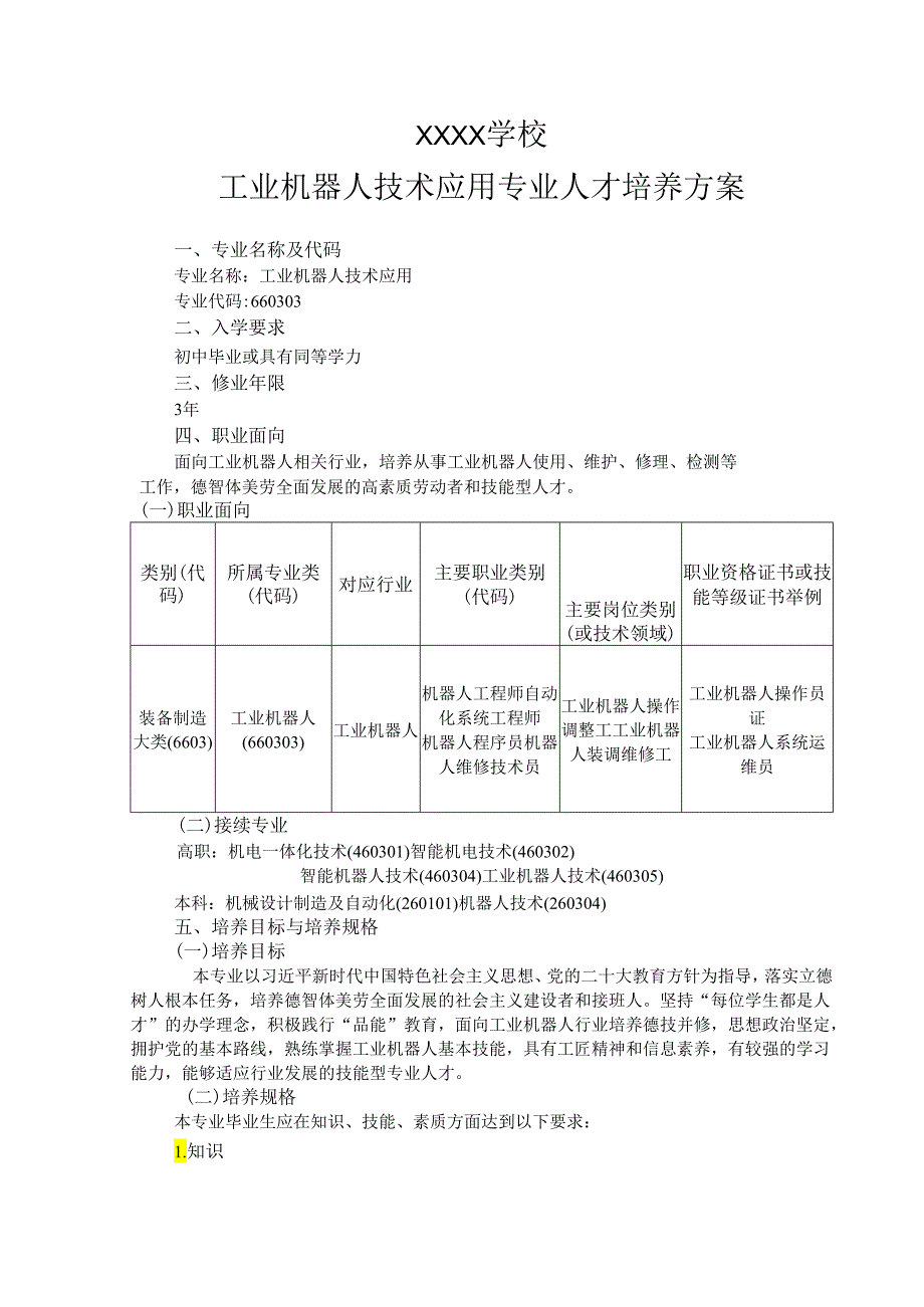 中等职业学校工业机器人技术应用专业人才培养方案.docx_第1页