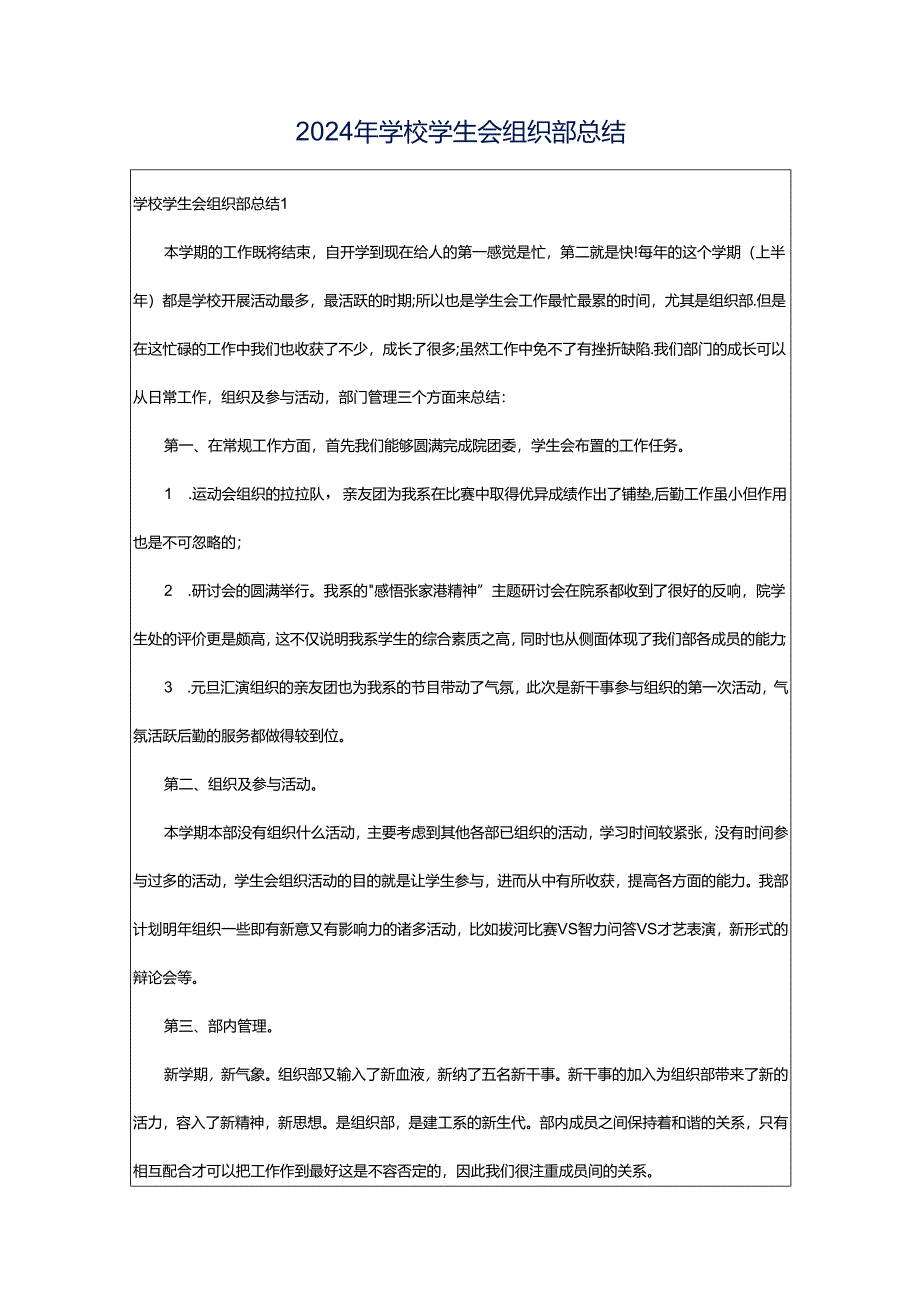 2024年学校学生会组织部总结.docx_第1页