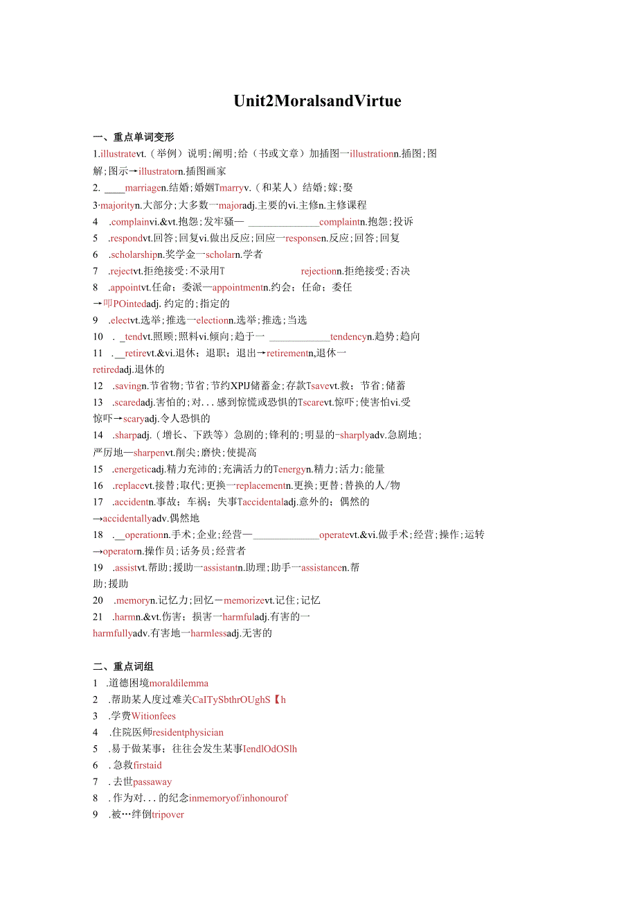 人教版（2019）必修第三册Unit 2 Morals and Virtues 词汇复习清单(含答案）.docx_第3页