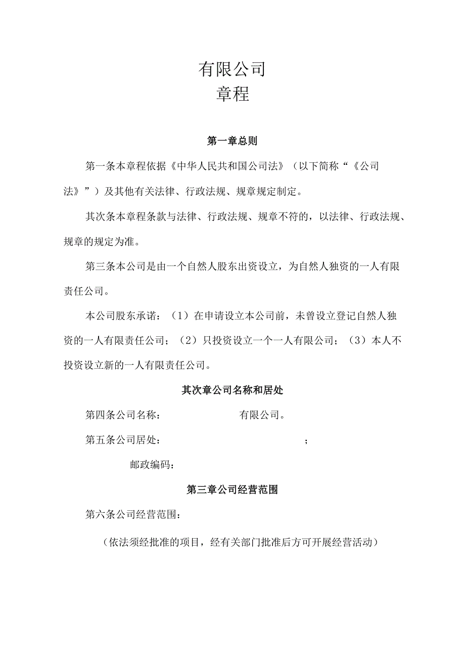 一人公司章程2024工商局版分析.docx_第2页