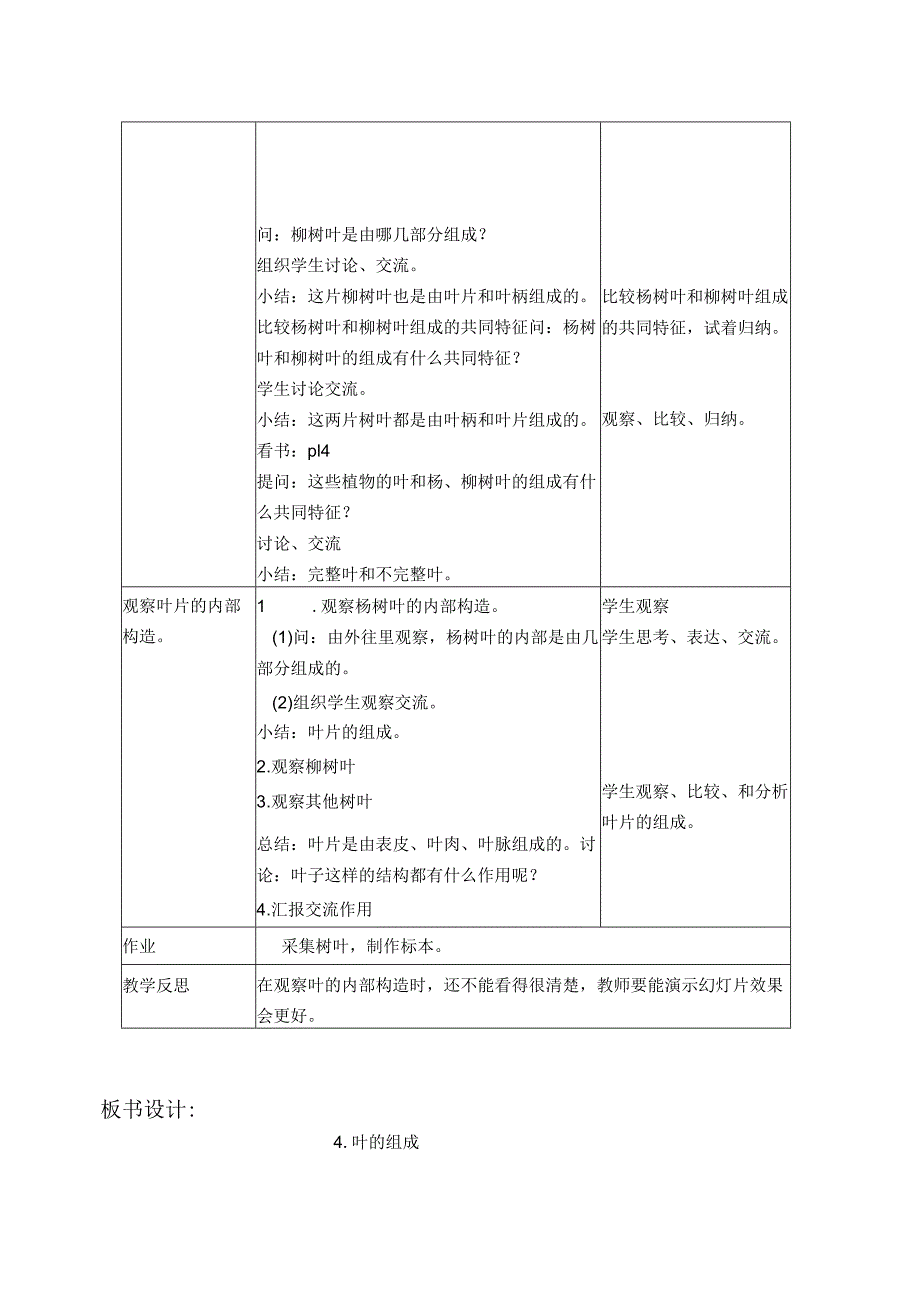 首师大小学科学四上《4.叶的组成》word教案.docx_第2页