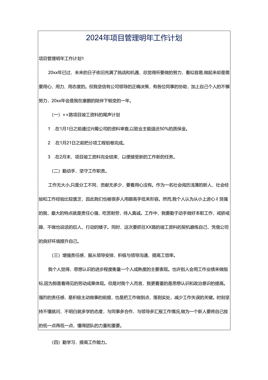 2024年项目管理明年工作计划.docx_第1页