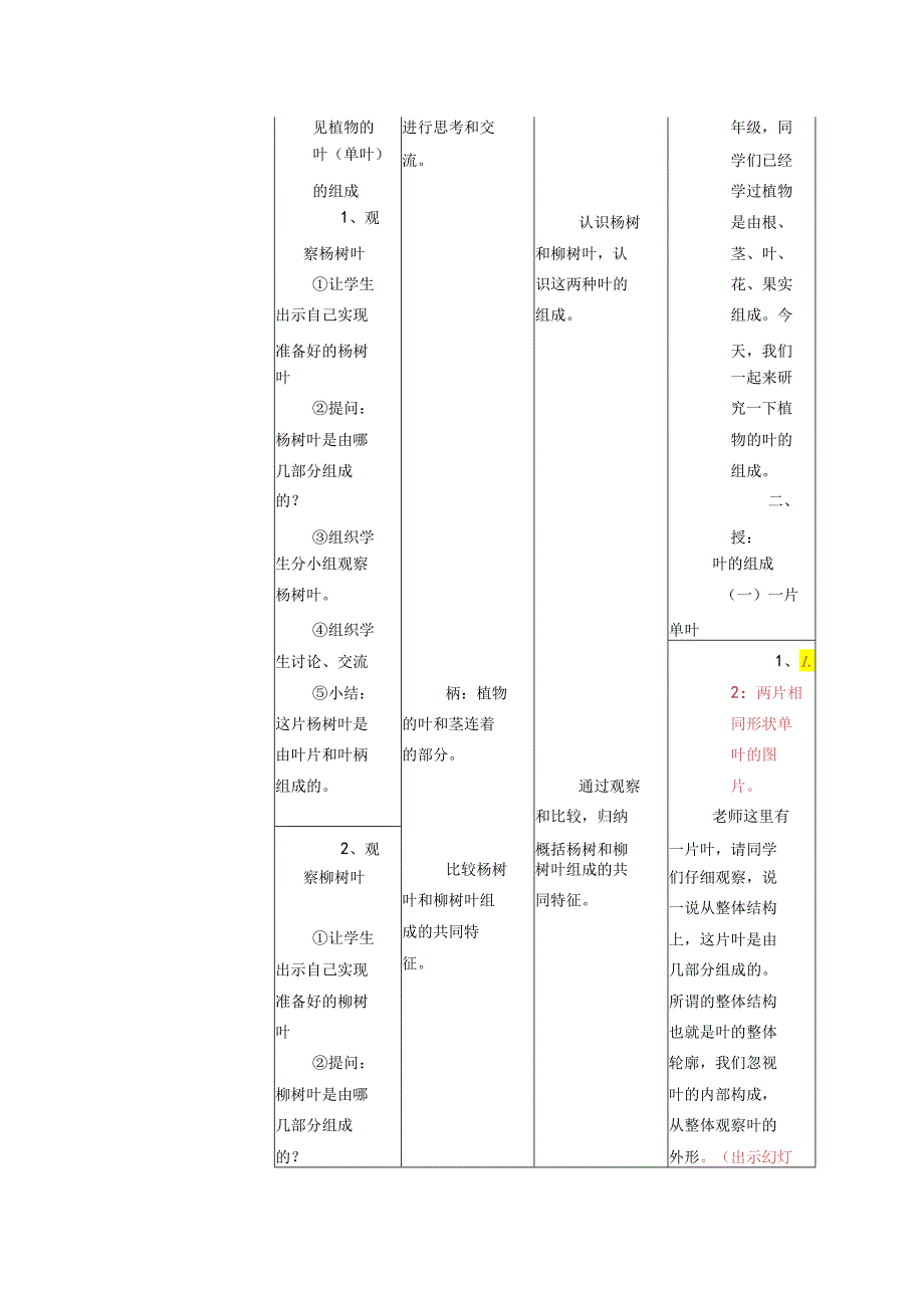 首师大小学科学四上《4.叶的组成》word教案.docx_第3页