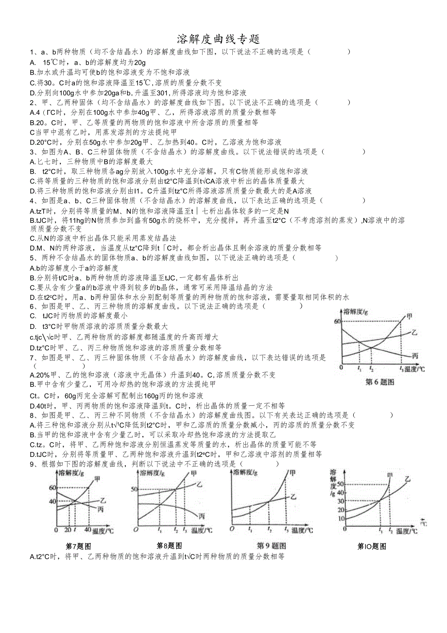 人教版九年级下册溶解度曲线专题习题（无答案）.docx_第1页