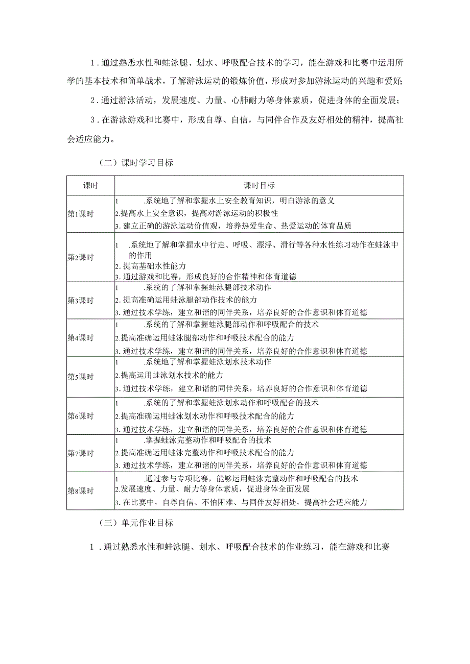 七年级下册体育与健康《游泳》单元作业设计 (优质案例22页).docx_第3页