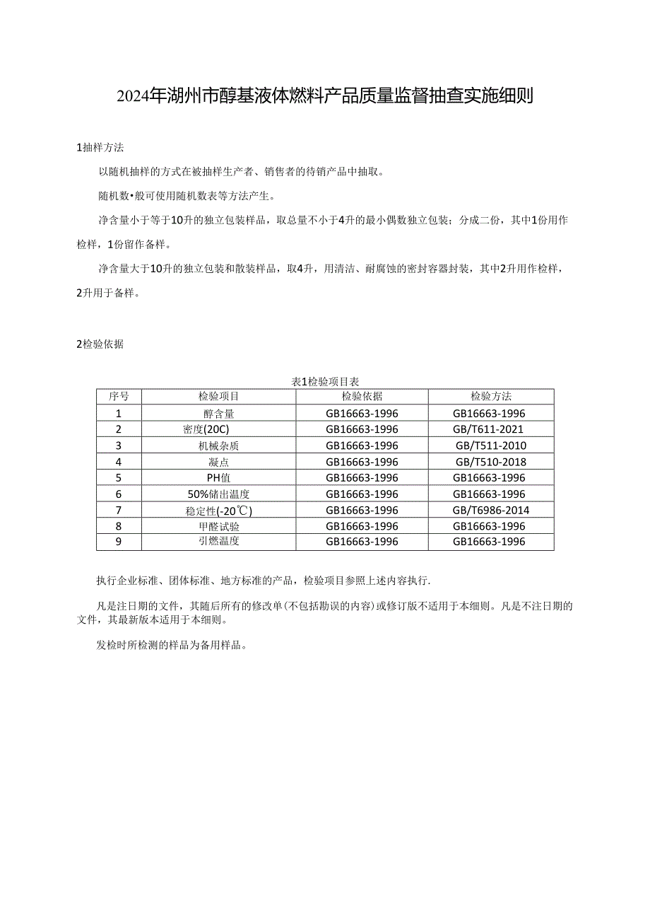 2024年湖州市醇基液体燃料产品质量监督抽查实施细则.docx_第1页