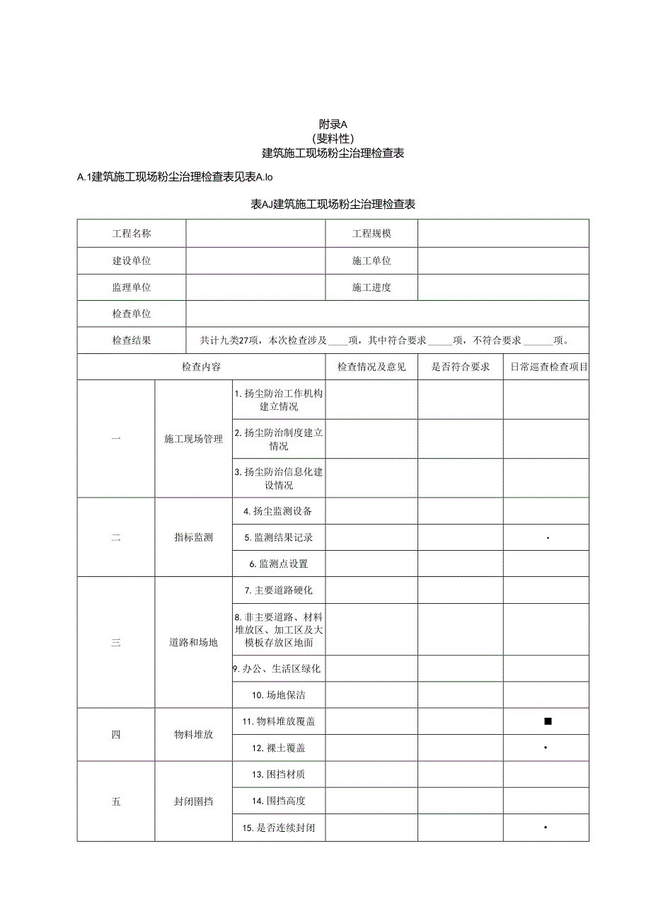 建筑施工现场粉尘治理检查表、记录表格式.docx_第1页