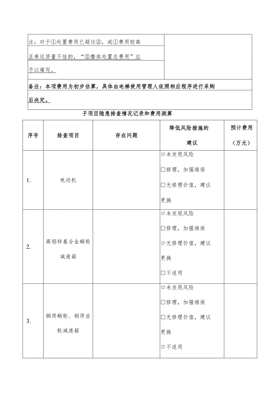 老旧电梯隐患排查记录表（乘客与载货电梯）.docx_第2页