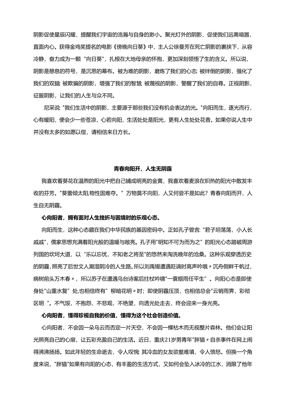 2024届河南郑州市第三次质量预测作文“把你的脸迎向阳光那就不会有阴影”主题写作佳作展（8篇）.docx_第3页