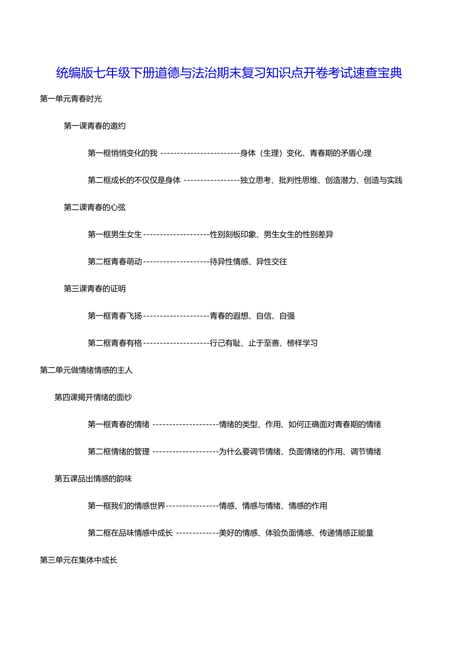 统编版七年级下册道德与法治期末复习知识点开卷考试速查宝典（实用必备！）.docx_第1页