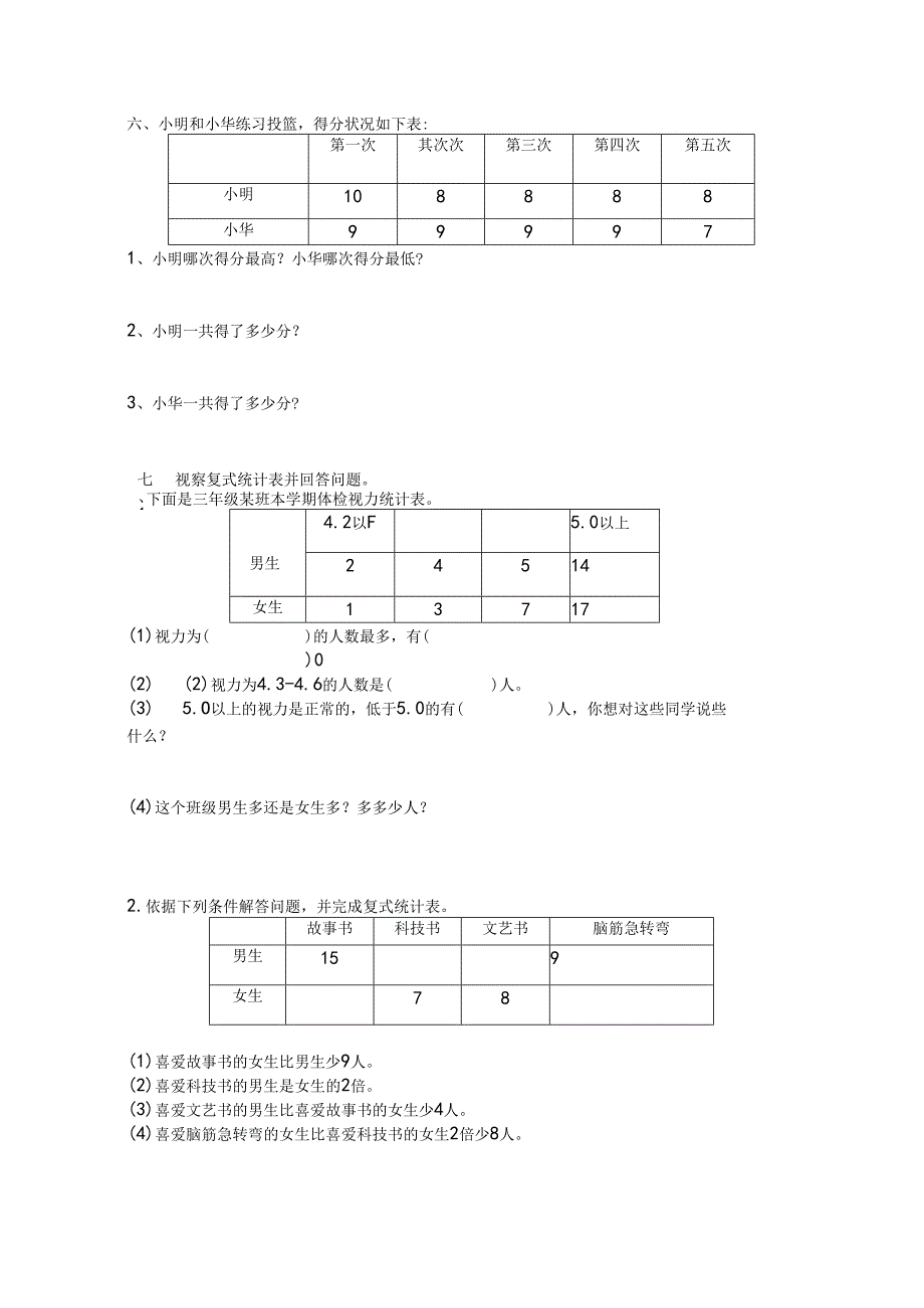 3--4复式统计表、条形统计图、复式条形统计图 练习题.docx_第3页