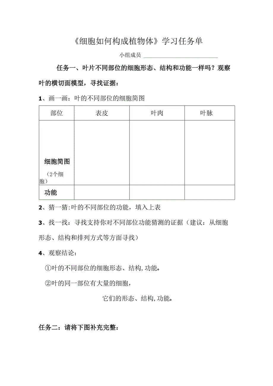 植物体的结构层次的学习任务单(定稿).docx_第1页