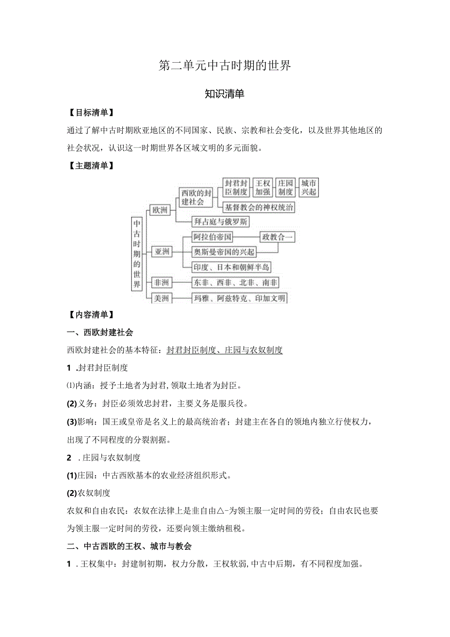 第二单元 中古时期的世界 知识清单.docx_第1页