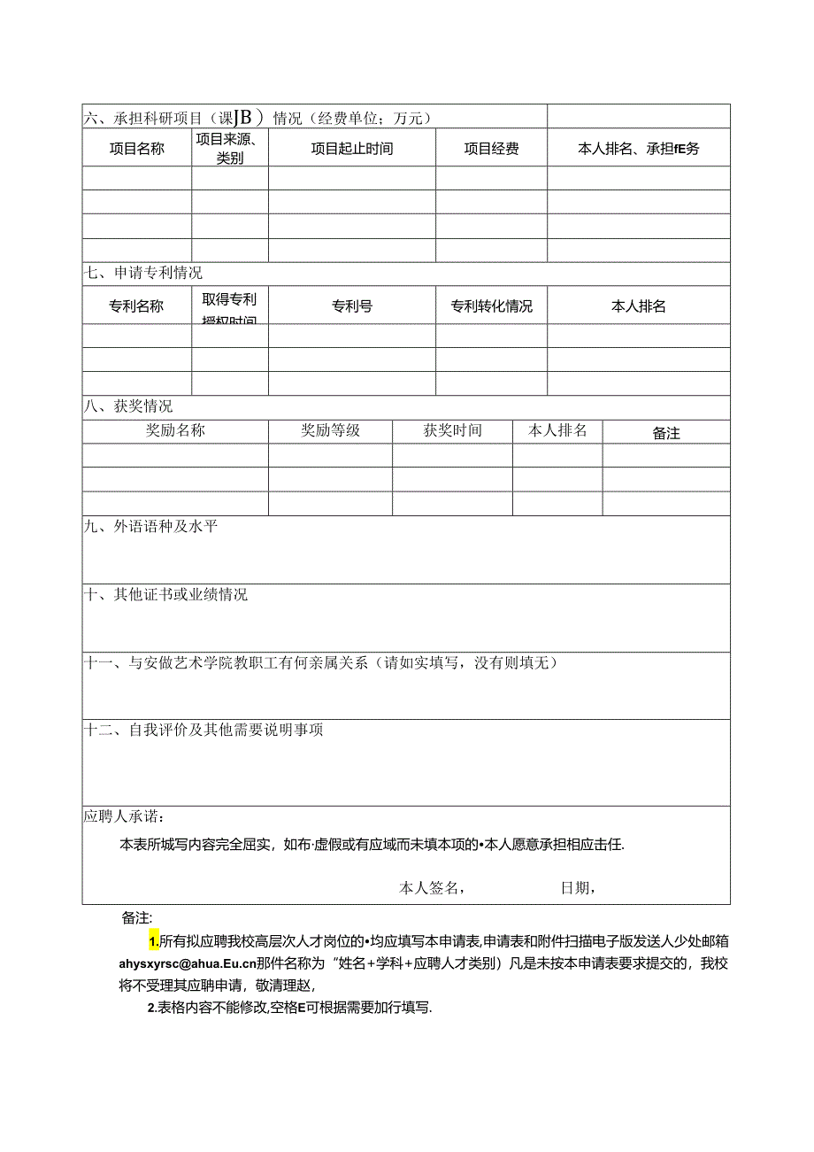 安徽艺术学院高层次人才应聘申请表.docx_第2页