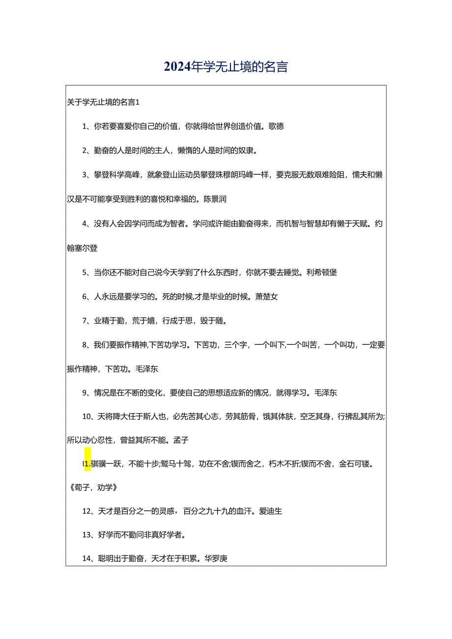 2024年学无止境的名言.docx_第1页