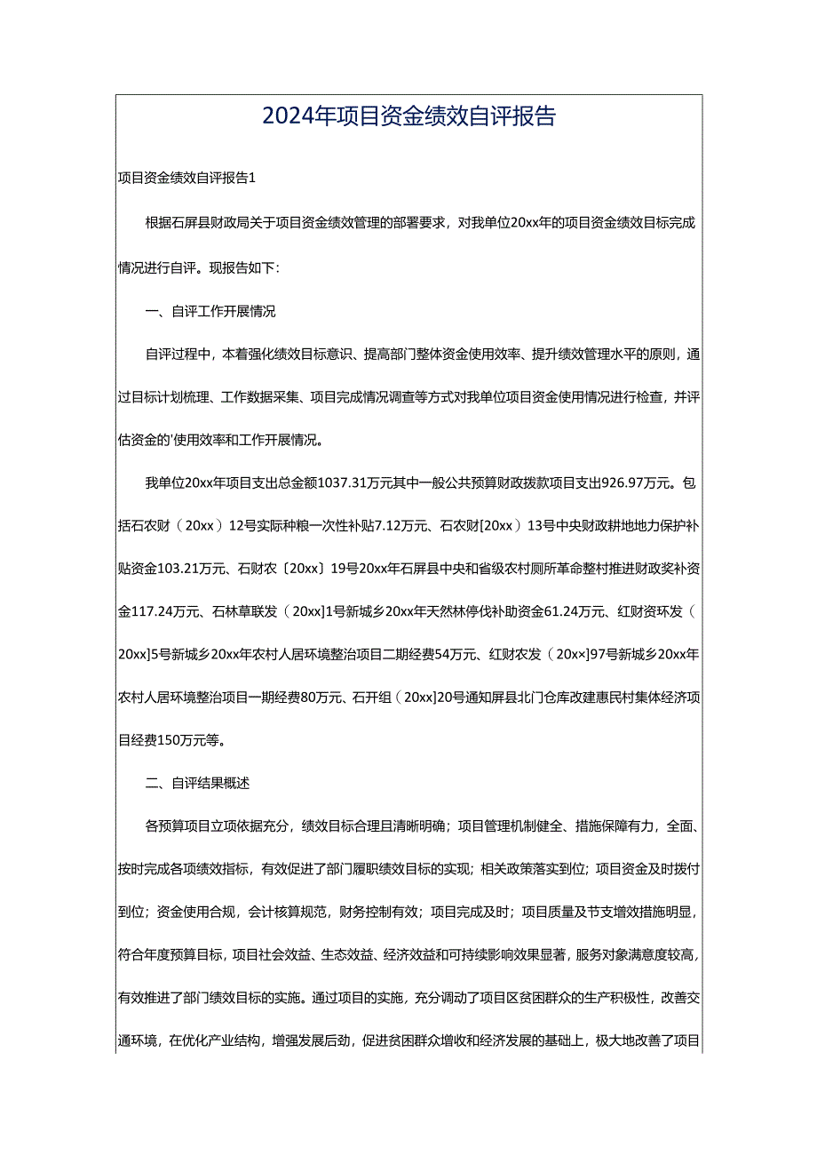 2024年项目资金绩效自评报告.docx_第1页