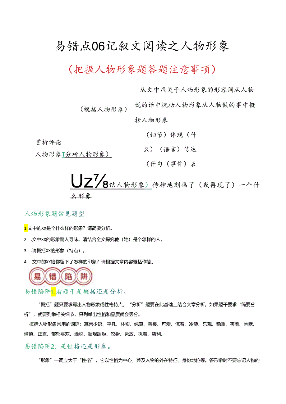 易错点06 记叙文阅读之人物形象（把握人物形象题答题注意事项）（解析版）.docx_第1页