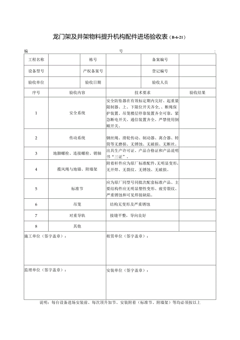 龙门架及井架物料提升机构配件进场验收表.docx_第1页