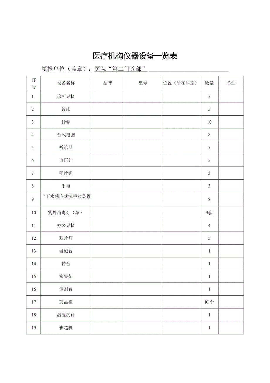 医疗机构仪器设备一览表(第二门诊部在筹)汇总.docx_第1页