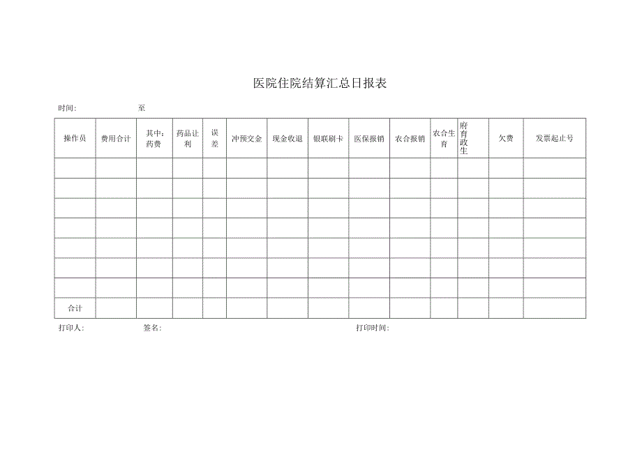 医院住院结算汇总日报表.docx_第1页