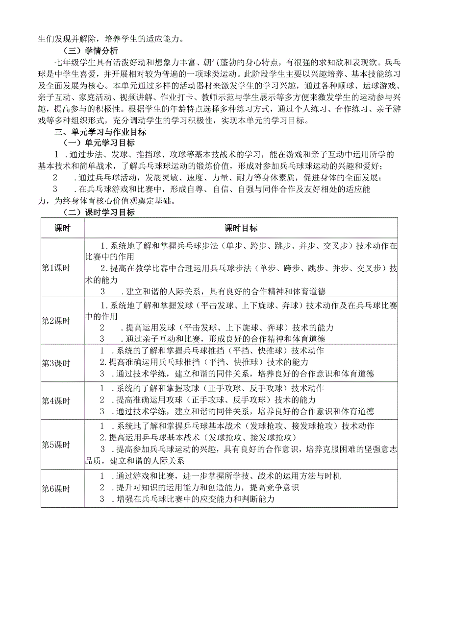 七年级上册体育与健康《乒乓球》单元作业设计(优质案例12页).docx_第2页