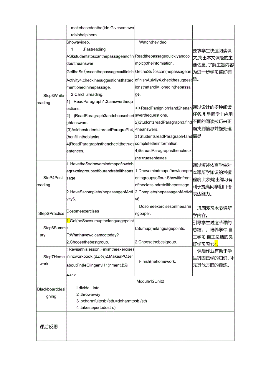 外研版九年级上册 Module 12 Unit 2 Repeat these three words daily： reduce, reuse and recycle.教学设计（表格式）.docx_第2页